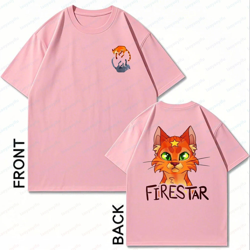 Firestar Cat Warrior Front and Back Print Unisex Cotton T-Shirt Cute Anime Character Tees Fantasy Novels Fans of Warrior Cats