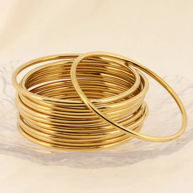 KALEN 7pcs/set Simple Fashion Stainless Steel Bracelet For Women Gold Silver Color Geometry Wire Round Bangle Jewelry Wristband