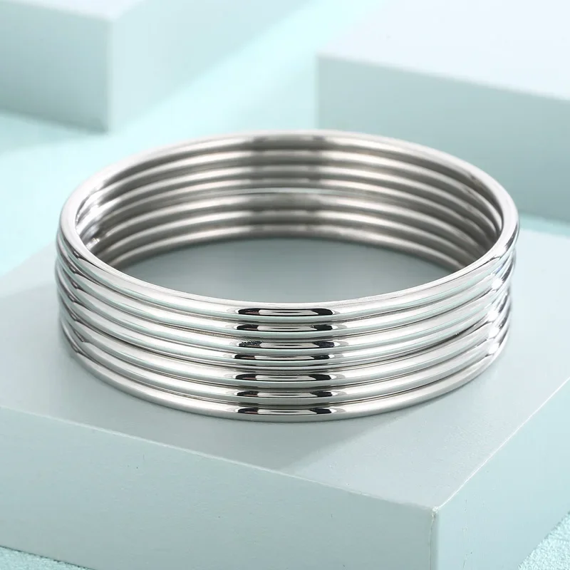KALEN 7pcs/set Simple Fashion Stainless Steel Bracelet For Women Gold Silver Color Geometry Wire Round Bangle Jewelry Wristband