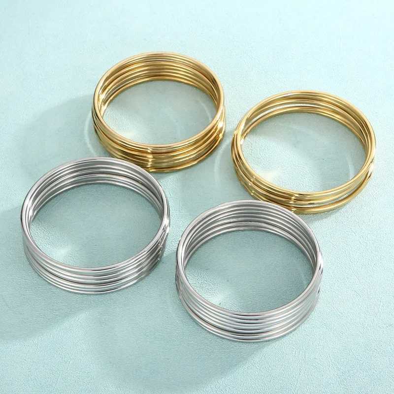 KALEN 7pcs/set Simple Fashion Stainless Steel Bracelet For Women Gold Silver Color Geometry Wire Round Bangle Jewelry Wristband