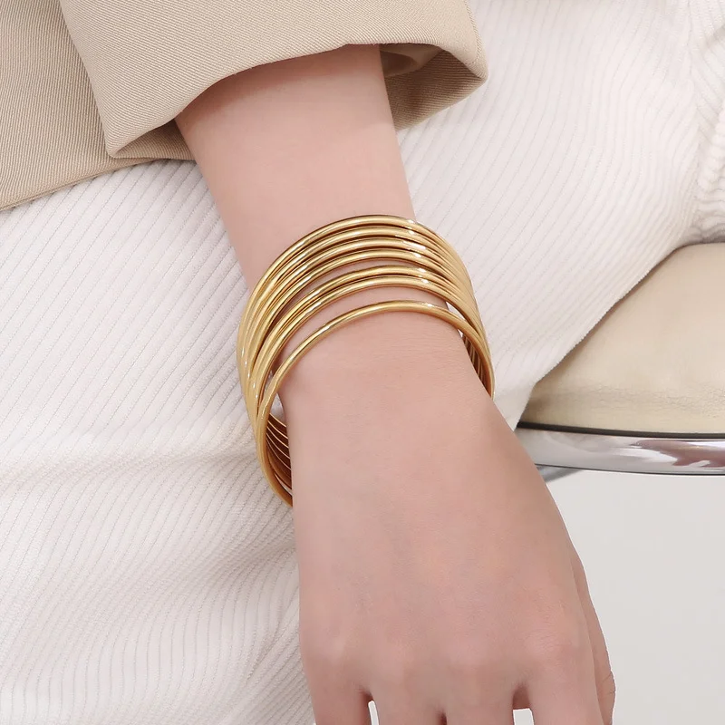 KALEN 7pcs/set Simple Fashion Stainless Steel Bracelet For Women Gold Silver Color Geometry Wire Round Bangle Jewelry Wristband