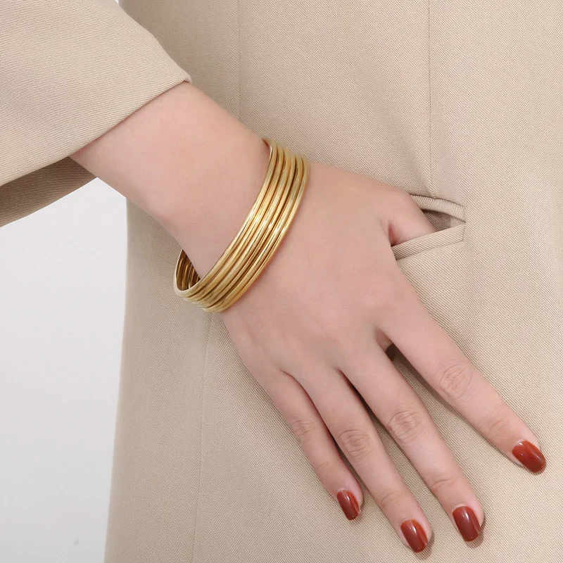 KALEN 7pcs/set Simple Fashion Stainless Steel Bracelet For Women Gold Silver Color Geometry Wire Round Bangle Jewelry Wristband