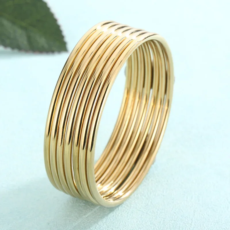 KALEN 7pcs/set Simple Fashion Stainless Steel Bracelet For Women Gold Silver Color Geometry Wire Round Bangle Jewelry Wristband