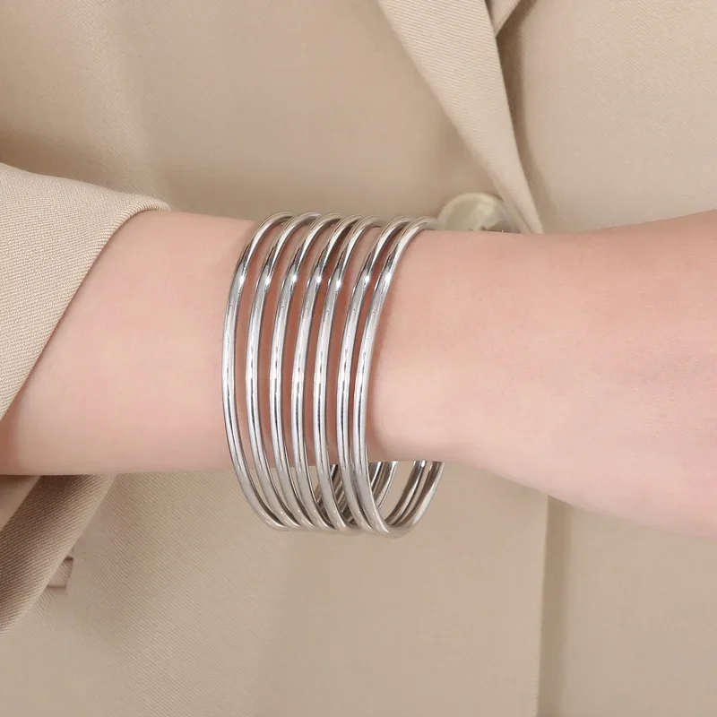 KALEN 7pcs/set Simple Fashion Stainless Steel Bracelet For Women Gold Silver Color Geometry Wire Round Bangle Jewelry Wristband