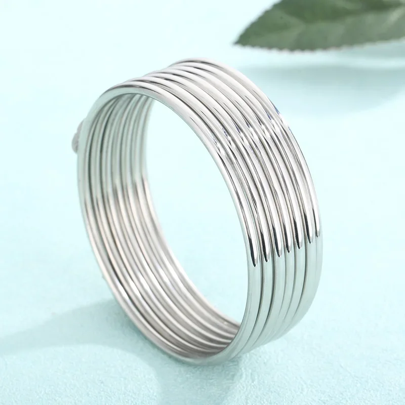KALEN 7pcs/set Simple Fashion Stainless Steel Bracelet For Women Gold Silver Color Geometry Wire Round Bangle Jewelry Wristband