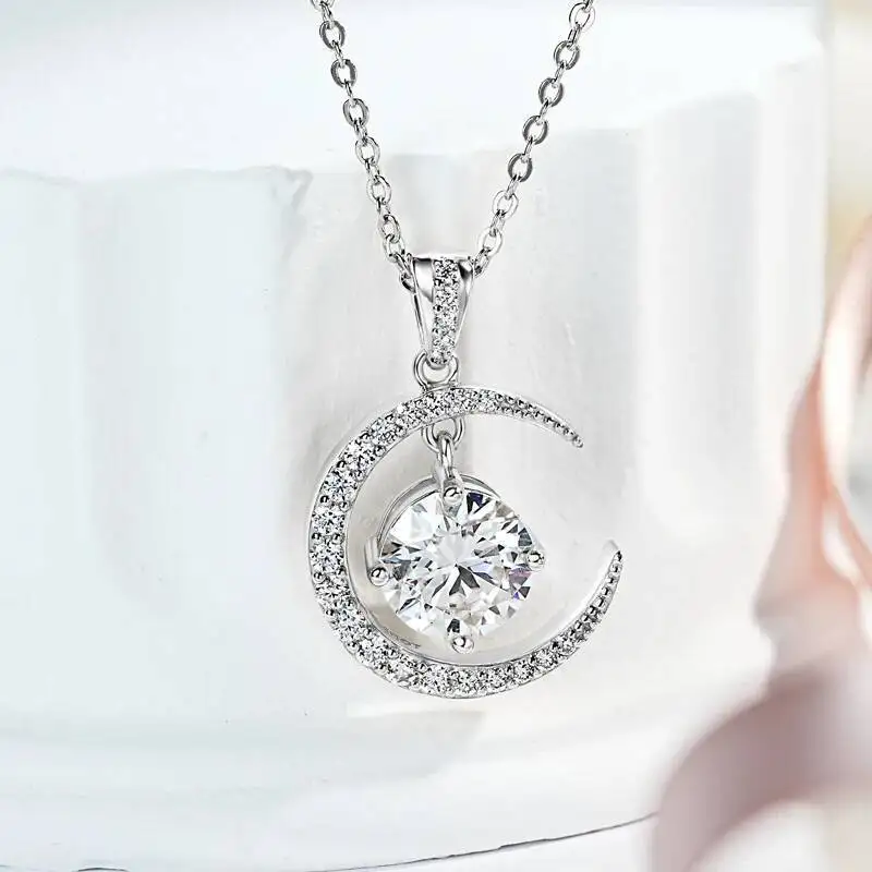 2CT D Color Moissanite Star Moon Pendant Necklace For Women 925 Sterling Silver Luxury Sparkling Jewelry Party Gift