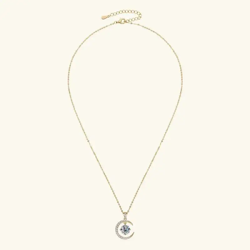 2CT D Color Moissanite Star Moon Pendant Necklace For Women 925 Sterling Silver Luxury Sparkling Jewelry Party Gift