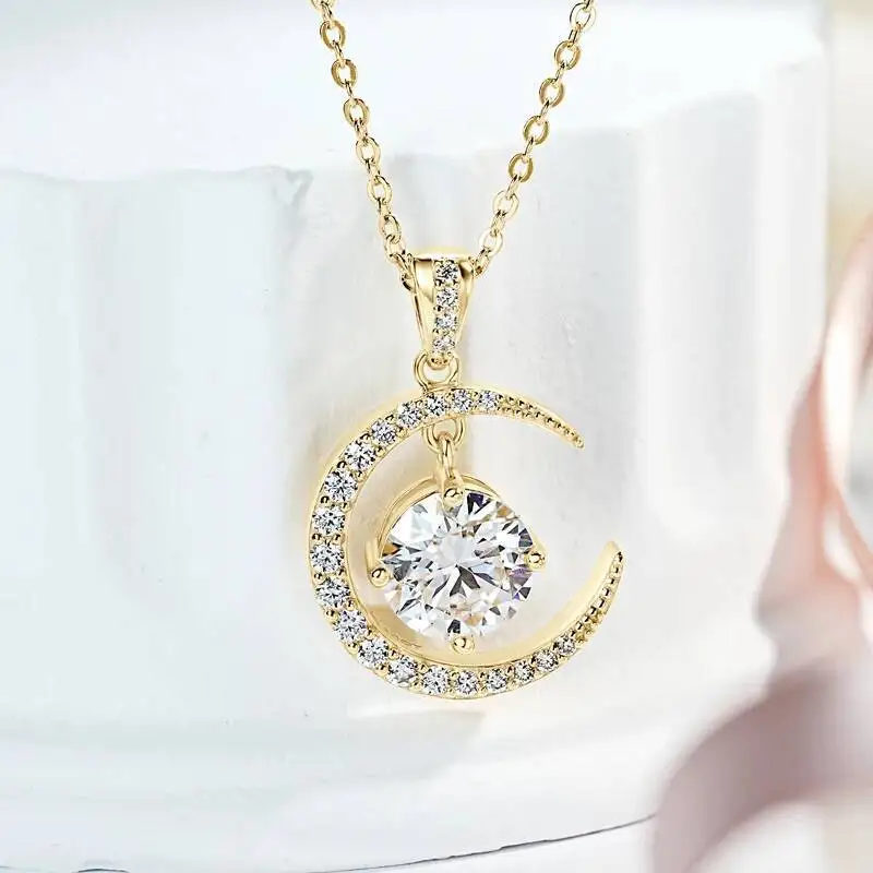 2CT D Color Moissanite Star Moon Pendant Necklace For Women 925 Sterling Silver Luxury Sparkling Jewelry Party Gift