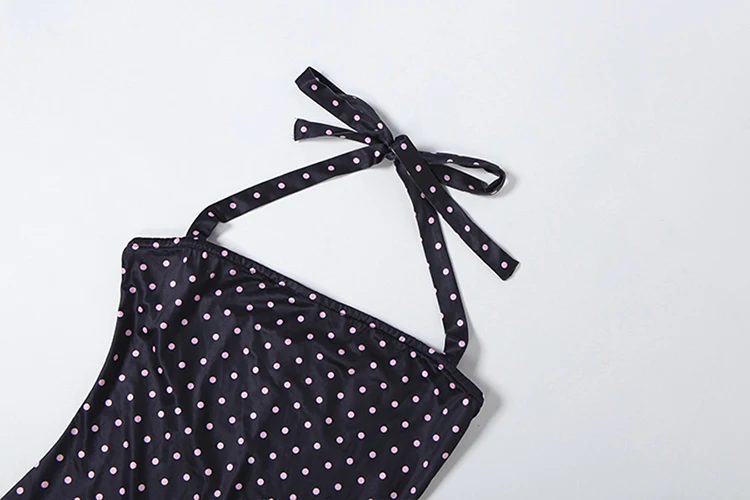 Kliou Polka Dot Print Playsuit Woman Summer Trend Bandage Halter Backless Skinny Peach Hip Hot Girls High Street Fashion Rompers