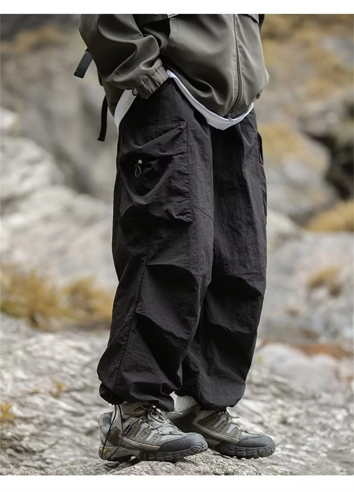 Men's Spring and Autumn New Waterproof Hip Hop Mountaineering Pants Casual Harajuku Work Pants Black Cargo Outwear Pants