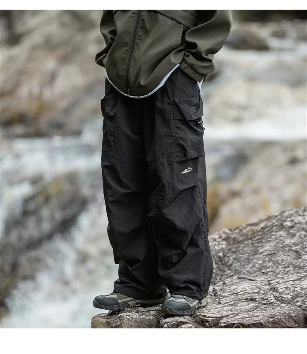 Men's Spring and Autumn New Waterproof Hip Hop Mountaineering Pants Casual Harajuku Work Pants Black Cargo Outwear Pants
