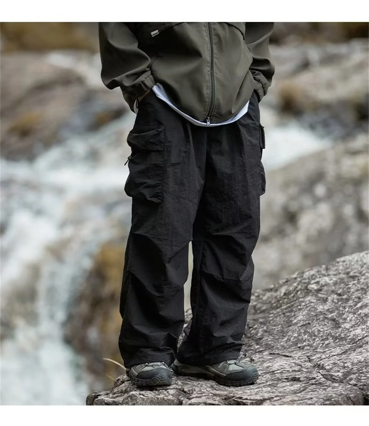 Men's Spring and Autumn New Waterproof Hip Hop Mountaineering Pants Casual Harajuku Work Pants Black Cargo Outwear Pants