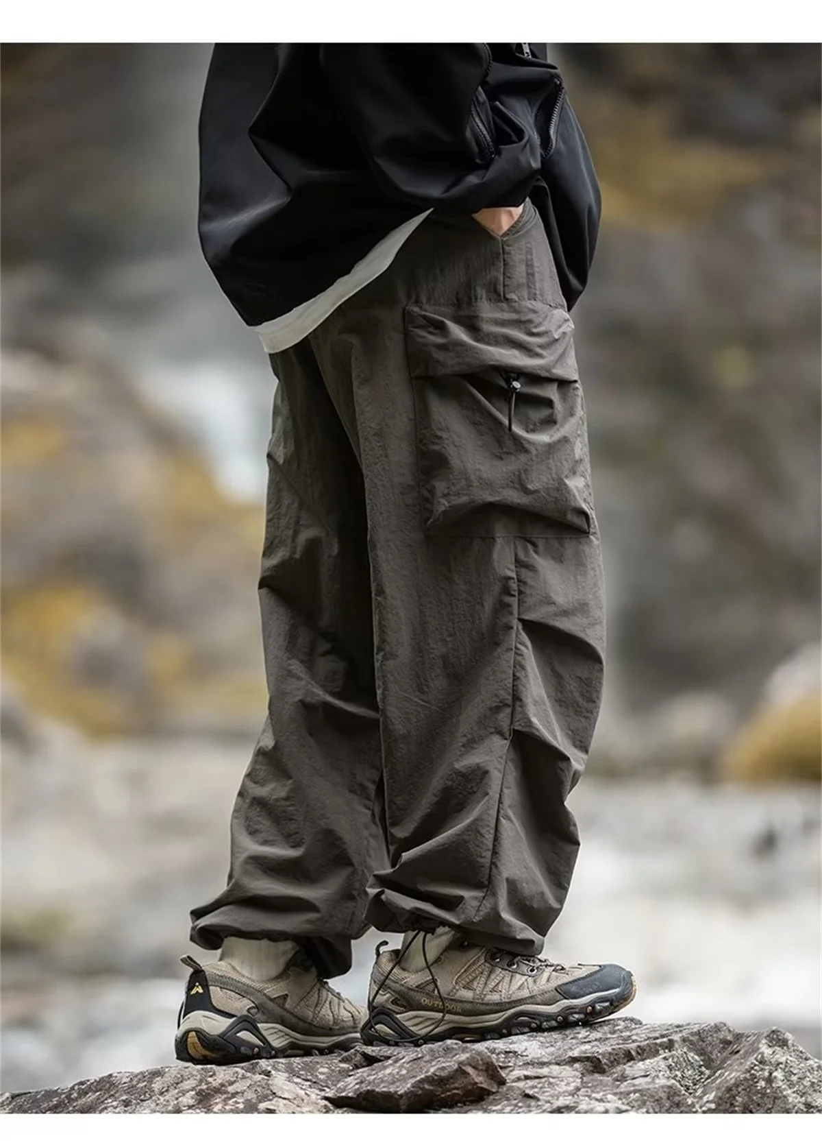 Men's Spring and Autumn New Waterproof Hip Hop Mountaineering Pants Casual Harajuku Work Pants Black Cargo Outwear Pants