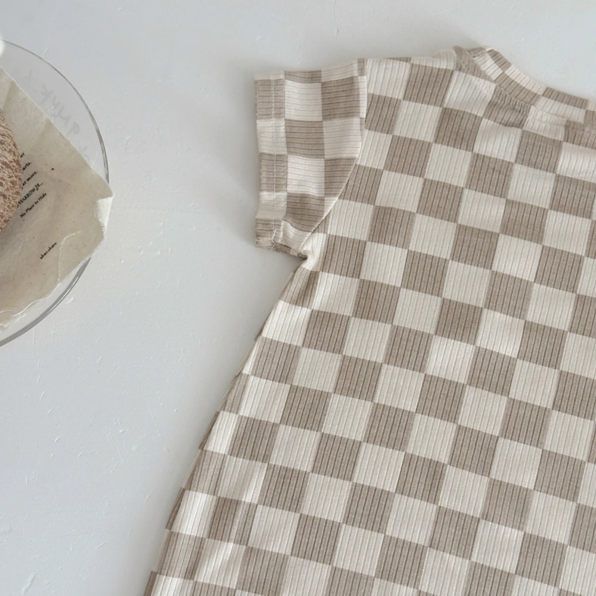 Newborn Baby Bubble Romper Short Sleeve Bodysuits Summer Casual Checkerboard Print Cute Baby Clothes for Infants