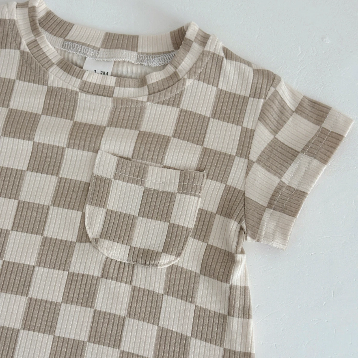 Newborn Baby Bubble Romper Short Sleeve Bodysuits Summer Casual Checkerboard Print Cute Baby Clothes for Infants