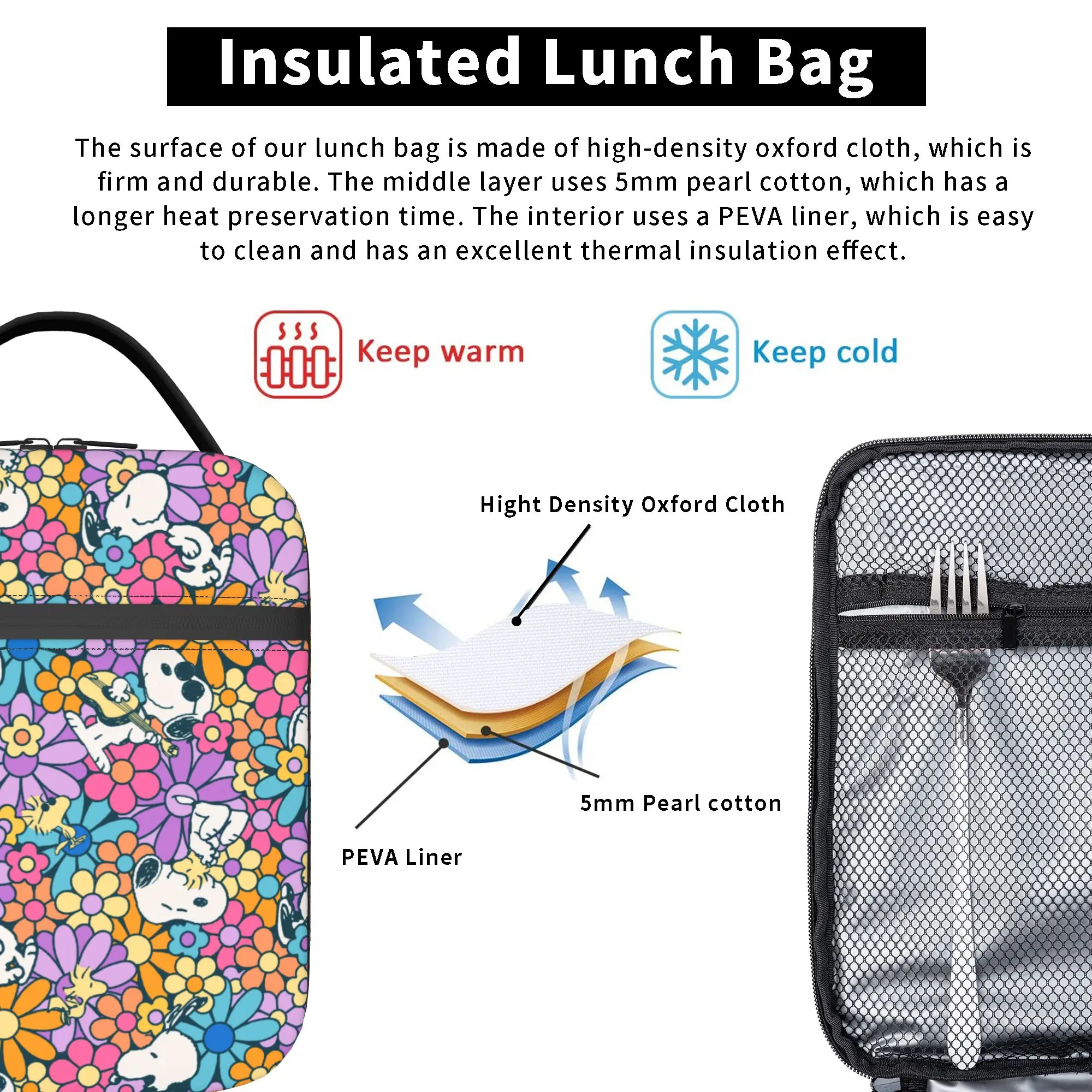 S-Dog-Snoopies Cartoon Thermal Insulated Lunch Bag for Office Cartoon Portable Food Bag Container Cooler Thermal Lunch Boxes