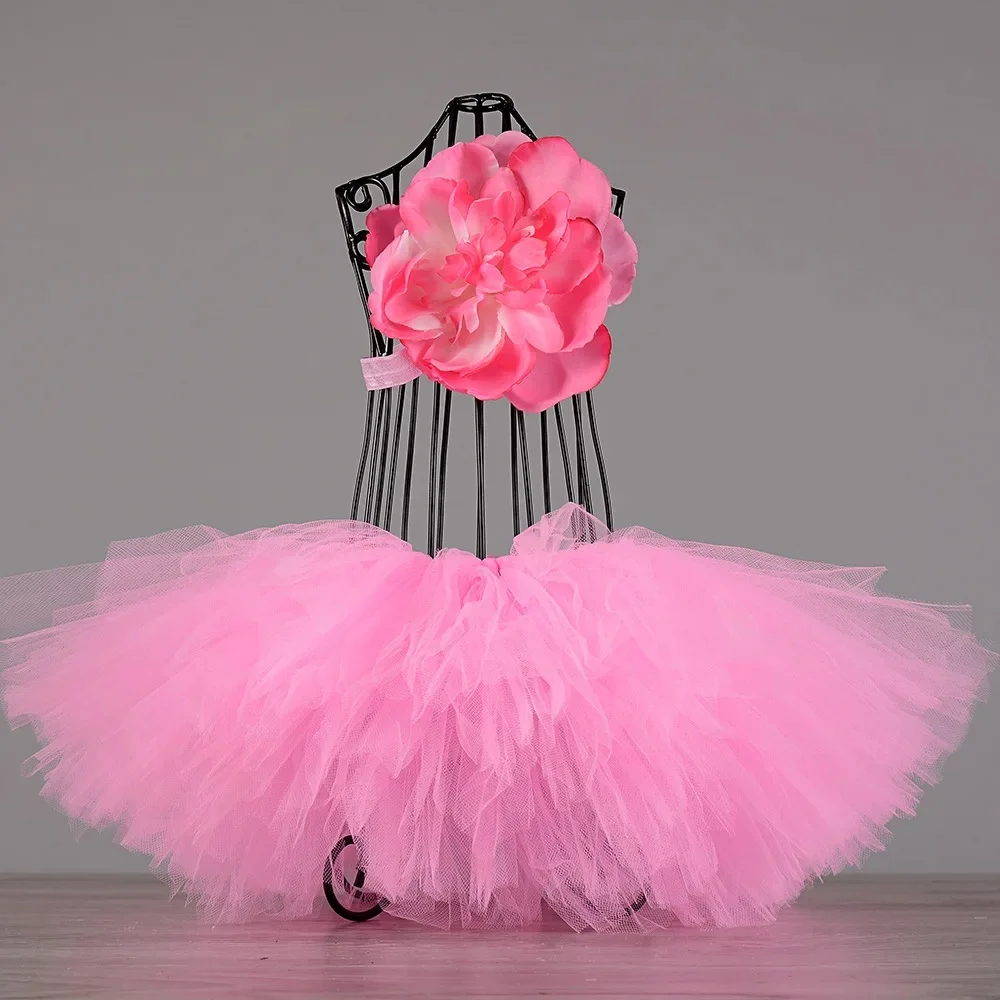 Girls Red Tulle Tutu Skirts Kids Dance Pettiskirts with Flower Hairbow Set Children Birthday Christmas Costumes Party Cloth
