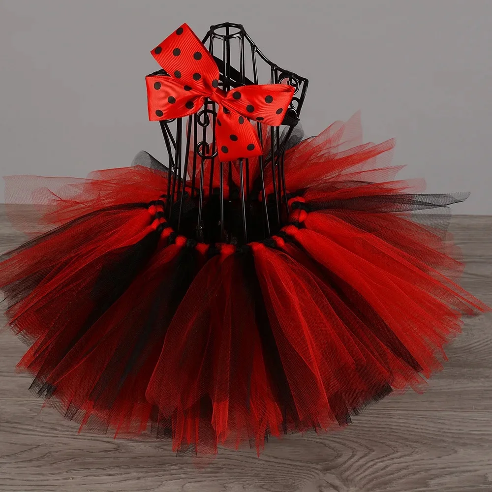 Girls Red Tulle Tutu Skirts Kids Dance Pettiskirts with Flower Hairbow Set Children Birthday Christmas Costumes Party Cloth