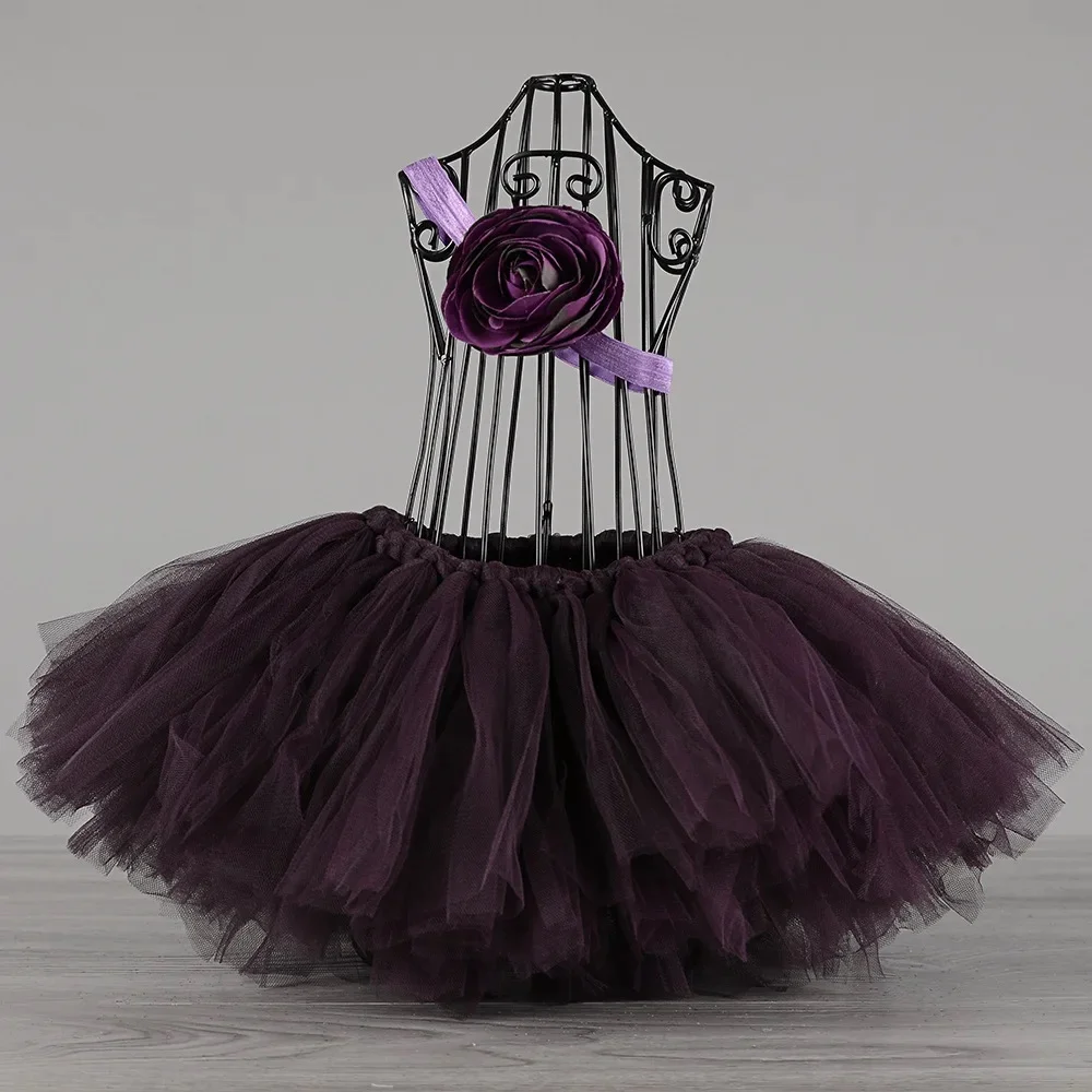 Girls Red Tulle Tutu Skirts Kids Dance Pettiskirts with Flower Hairbow Set Children Birthday Christmas Costumes Party Cloth