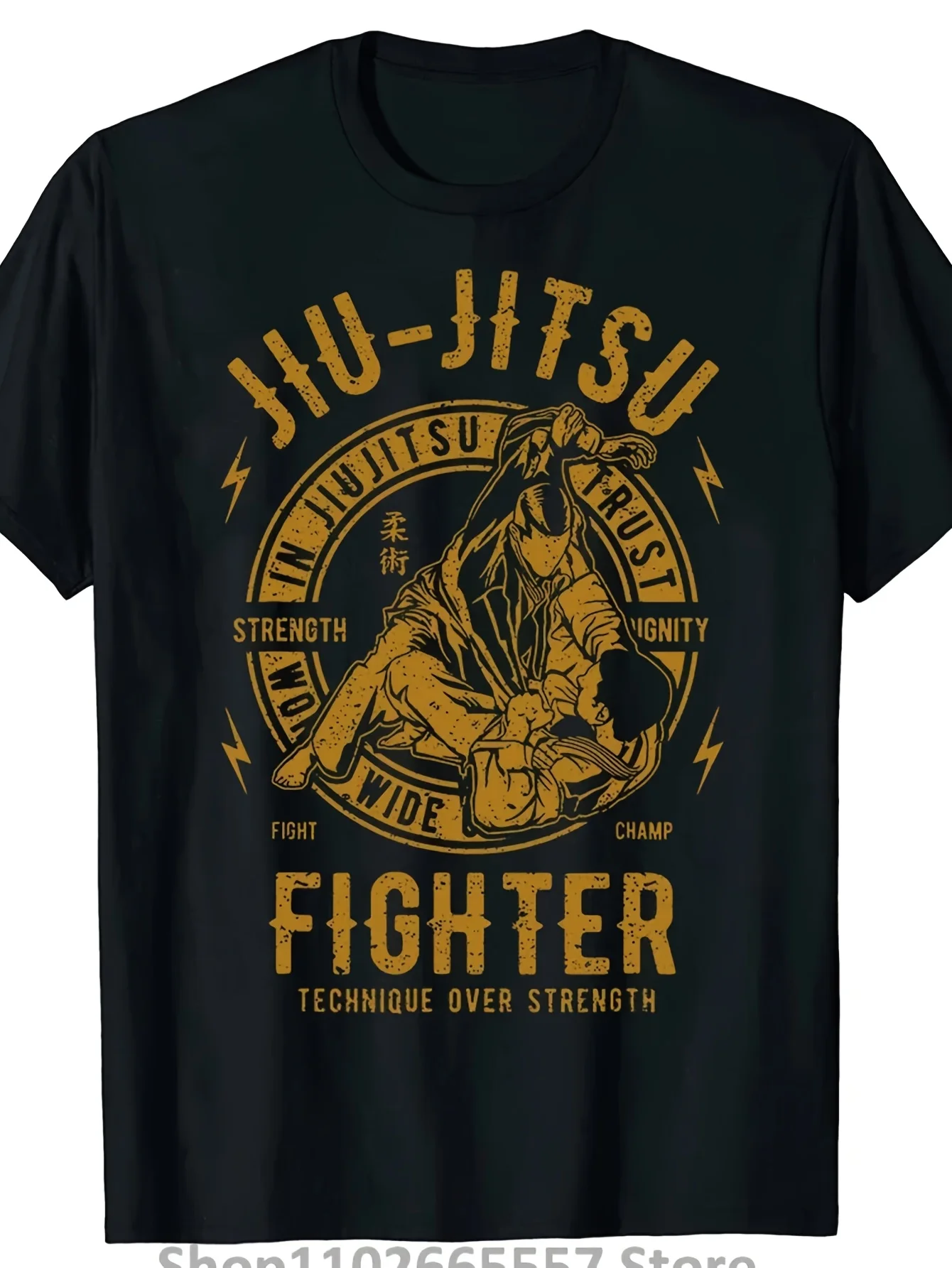 Men's Brazilian Jiu-Jitsu Graphic T-Shirt 100% Pure Cotton Casual T-shirt, Printed with JIU-SU and FIGHTER Text Regular Fit