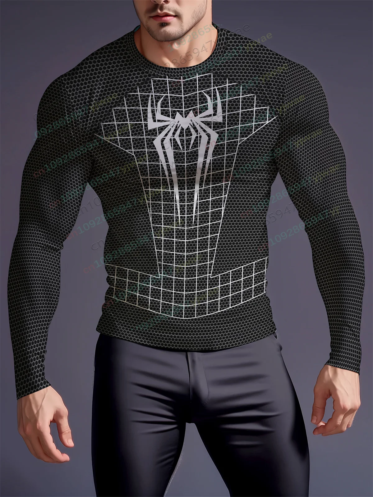 Men'S Casual Sports Top Quick Drying Fabric Long Sleeved T-Shirt 3d Spider Graphic Printing Training Tee Men'S T-Shirt