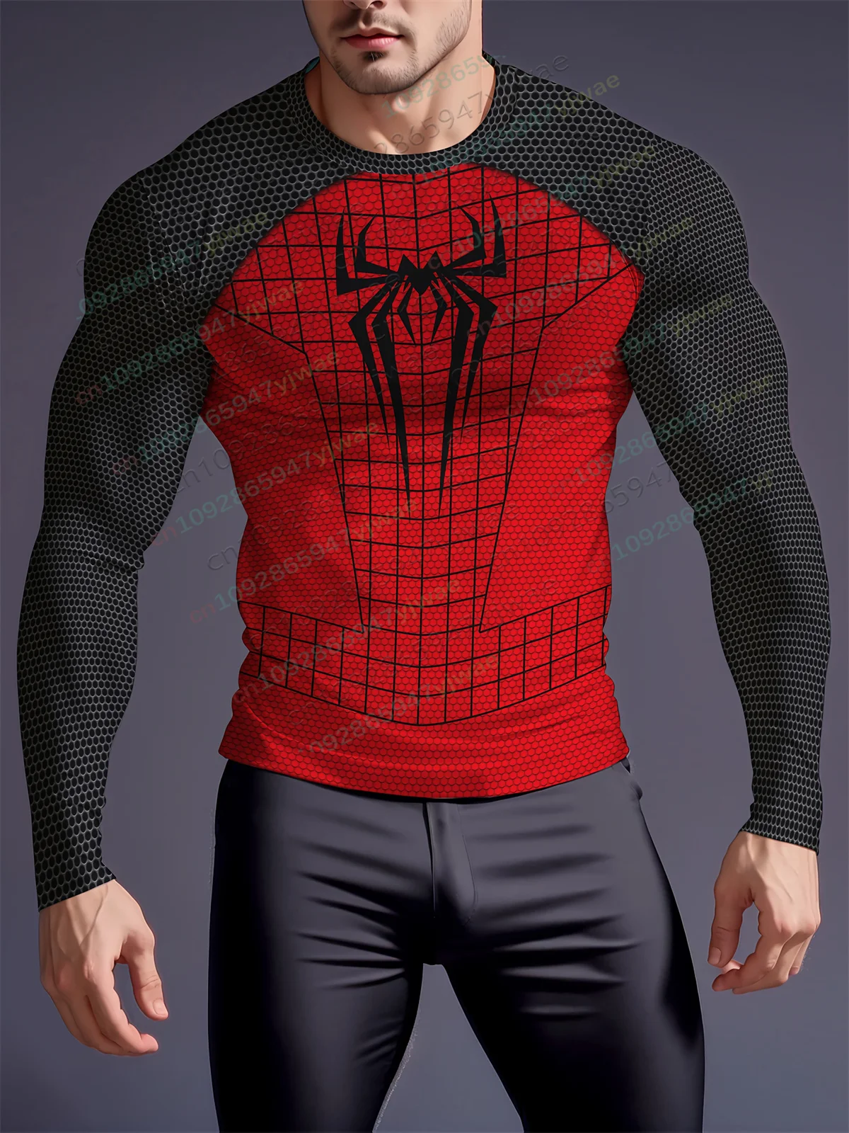 Men'S Casual Sports Top Quick Drying Fabric Long Sleeved T-Shirt 3d Spider Graphic Printing Training Tee Men'S T-Shirt