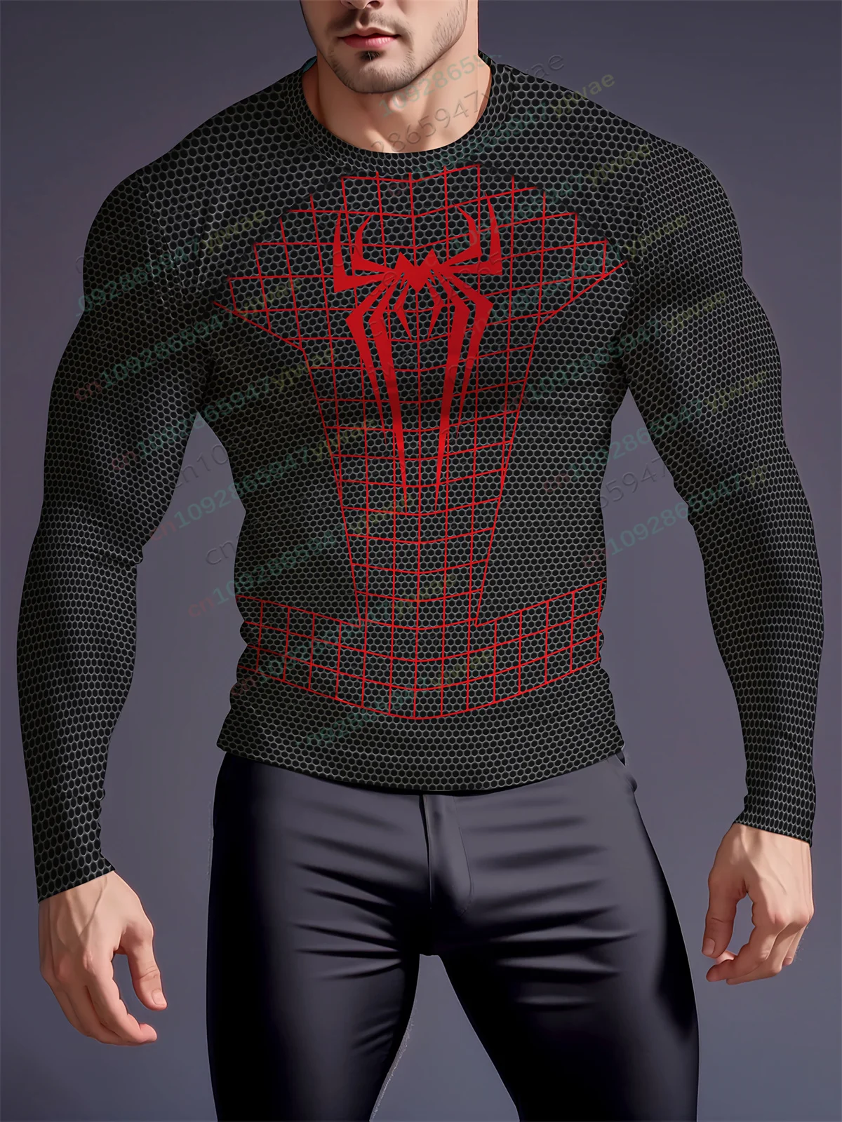 Men'S Casual Sports Top Quick Drying Fabric Long Sleeved T-Shirt 3d Spider Graphic Printing Training Tee Men'S T-Shirt