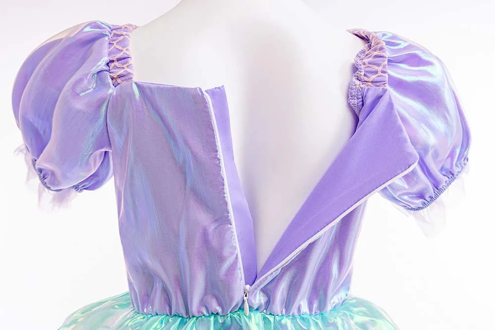 Summer Kids Mermaid Tail Costume Fancy Dress Sparkly Purple Ariel Outfit for Princess Birthday Party Hallowen Carnival Cosplay