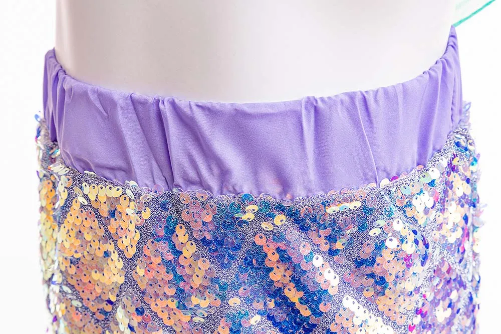 Summer Kids Mermaid Tail Costume Fancy Dress Sparkly Purple Ariel Outfit for Princess Birthday Party Hallowen Carnival Cosplay