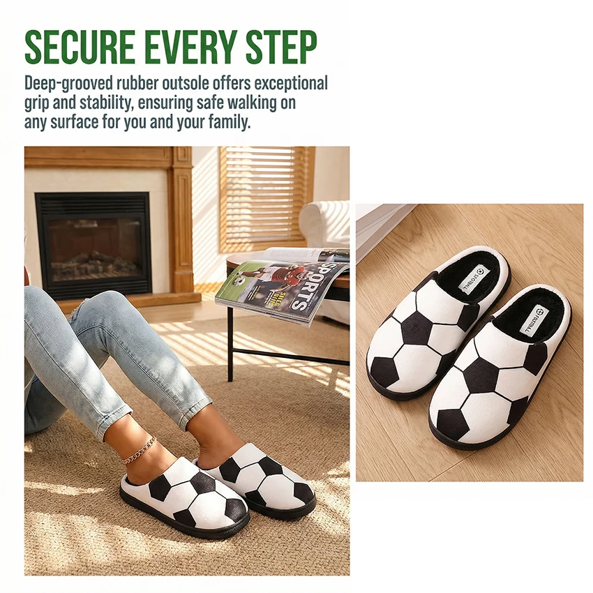 Football Women's Slippers House Autumn Winter Fashion Designer Woman Shoes Indoor Fuzzy Fur Slides Couple Soft Non-Slip Floor