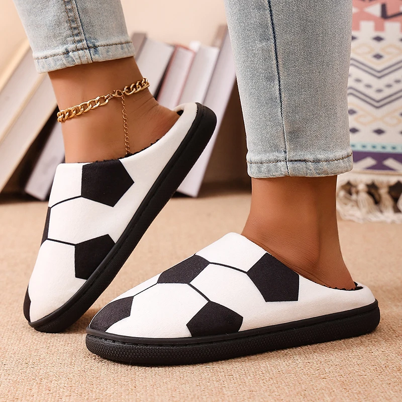 Football Women's Slippers House Autumn Winter Fashion Designer Woman Shoes Indoor Fuzzy Fur Slides Couple Soft Non-Slip Floor