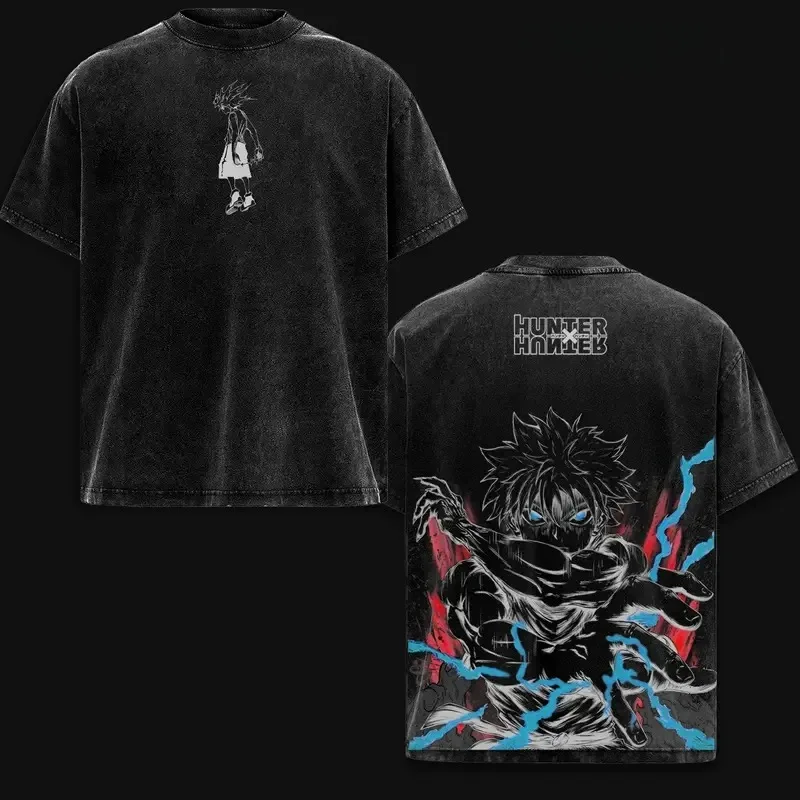 Hot Selling HUNTER×HUNTER Shizuku Murasaki Print T-Shirt, Unisex Vintage Washed Loose Top, Casual Cotton New Summer Tee