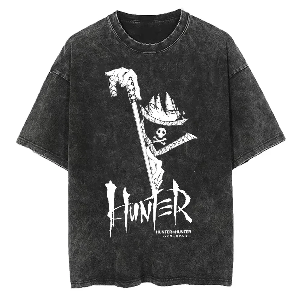 Hot Selling HUNTER×HUNTER Shizuku Murasaki Print T-Shirt, Unisex Vintage Washed Loose Top, Casual Cotton New Summer Tee