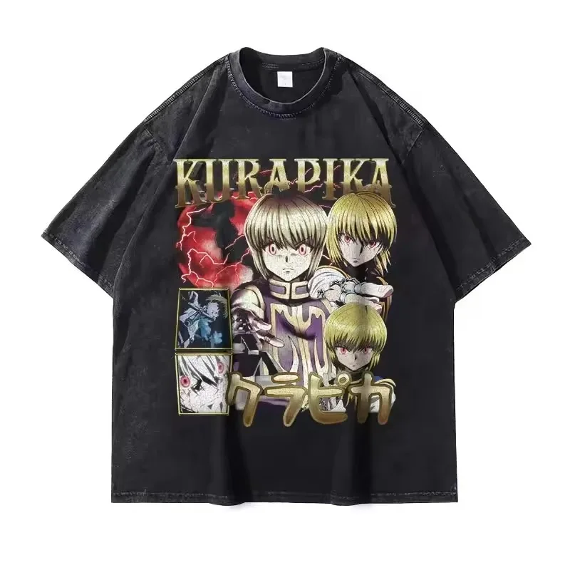 Hot Selling HUNTER×HUNTER Shizuku Murasaki Print T-Shirt, Unisex Vintage Washed Loose Top, Casual Cotton New Summer Tee