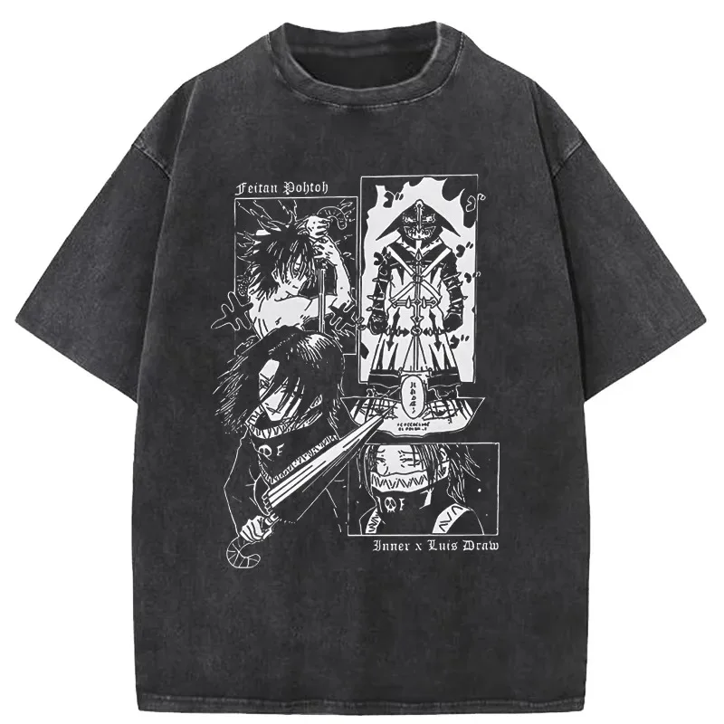 Hot Selling HUNTER×HUNTER Shizuku Murasaki Print T-Shirt, Unisex Vintage Washed Loose Top, Casual Cotton New Summer Tee