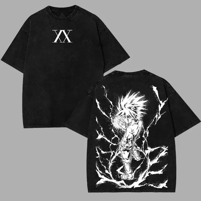 Hot Selling HUNTER×HUNTER Shizuku Murasaki Print T-Shirt, Unisex Vintage Washed Loose Top, Casual Cotton New Summer Tee