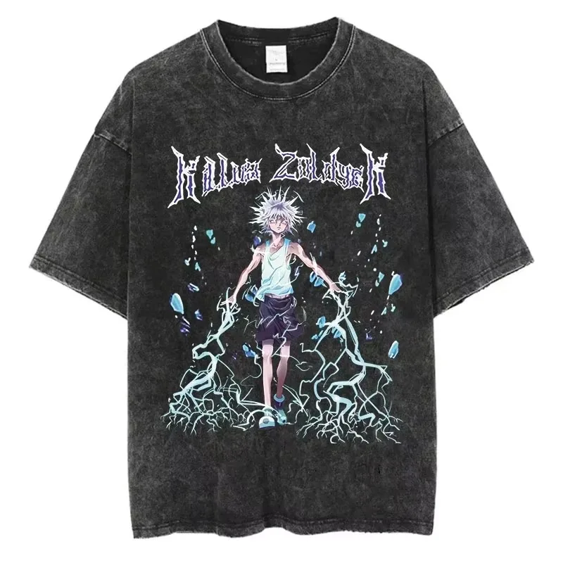 Hot Selling HUNTER×HUNTER Shizuku Murasaki Print T-Shirt, Unisex Vintage Washed Loose Top, Casual Cotton New Summer Tee