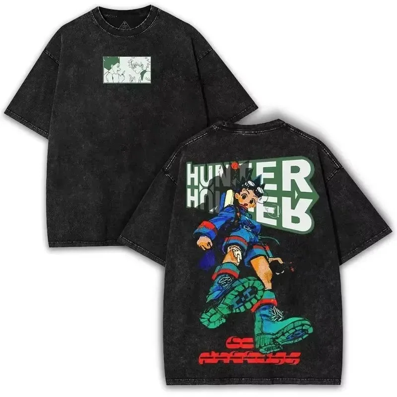Hot Selling HUNTER×HUNTER Shizuku Murasaki Print T-Shirt, Unisex Vintage Washed Loose Top, Casual Cotton New Summer Tee