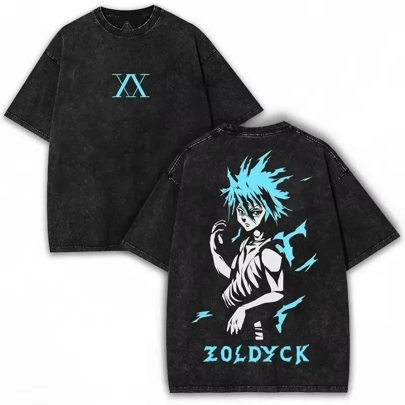 Hot Selling HUNTER×HUNTER Shizuku Murasaki Print T-Shirt, Unisex Vintage Washed Loose Top, Casual Cotton New Summer Tee
