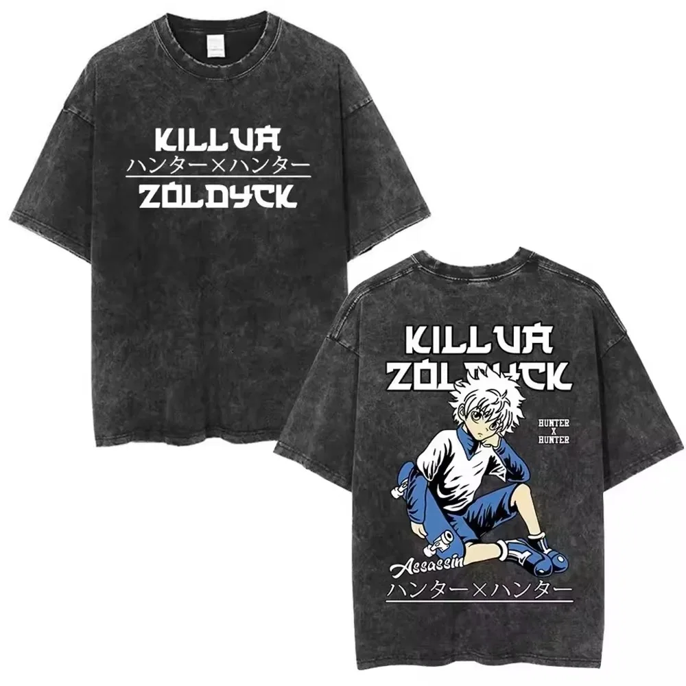 Hot Selling HUNTER×HUNTER Shizuku Murasaki Print T-Shirt, Unisex Vintage Washed Loose Top, Casual Cotton New Summer Tee