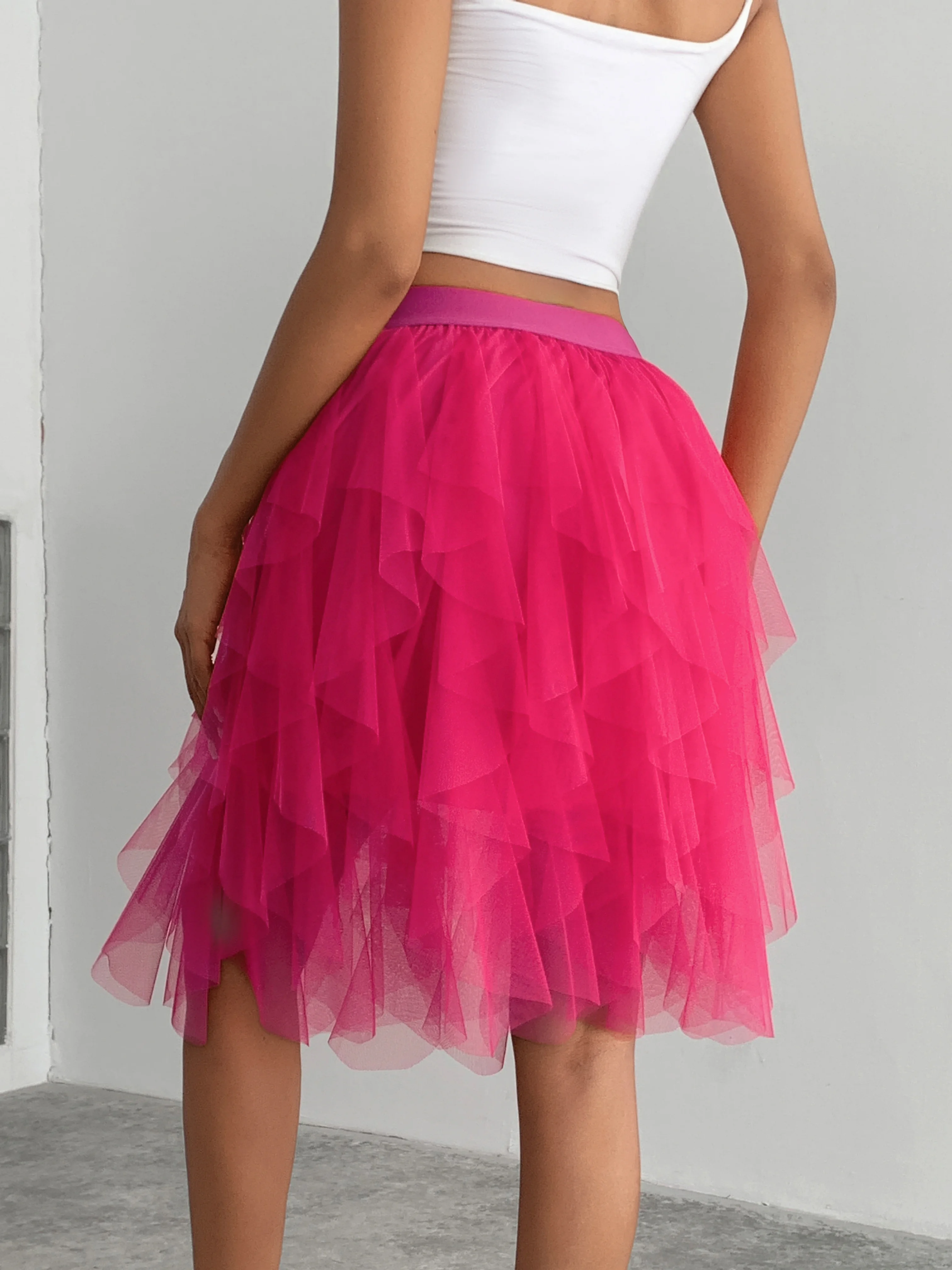 Summer style women's chiffon mid length skirt with irregular layered ruffle edge cake skirt, elegant and fairy like A-line skirt