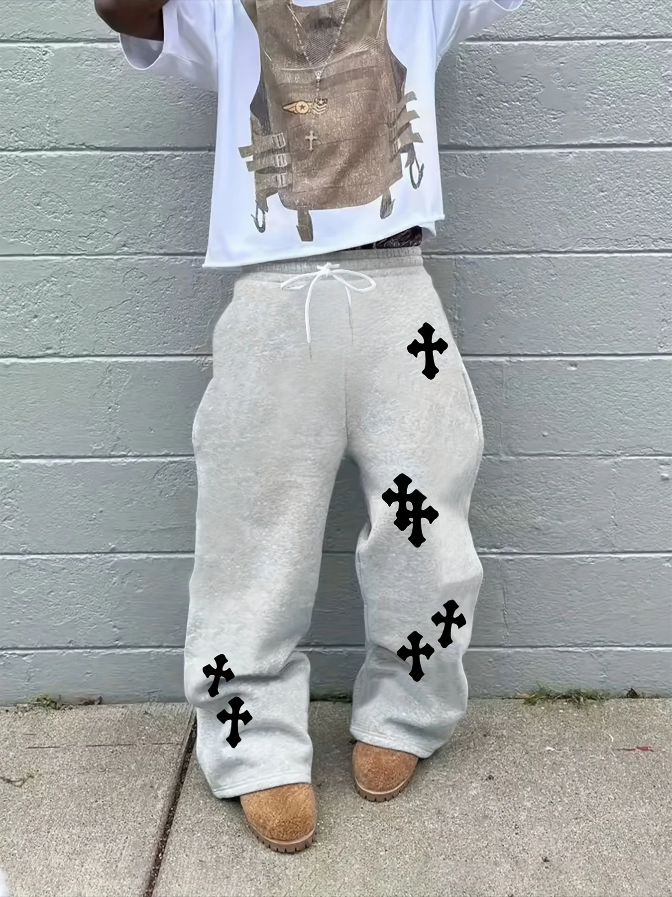 26 Trendy Men's Kids Wide Leg Pants Large Cross Print Street Hip-Hop Pants Loose Casual Jogging Pants Gothic Fashion