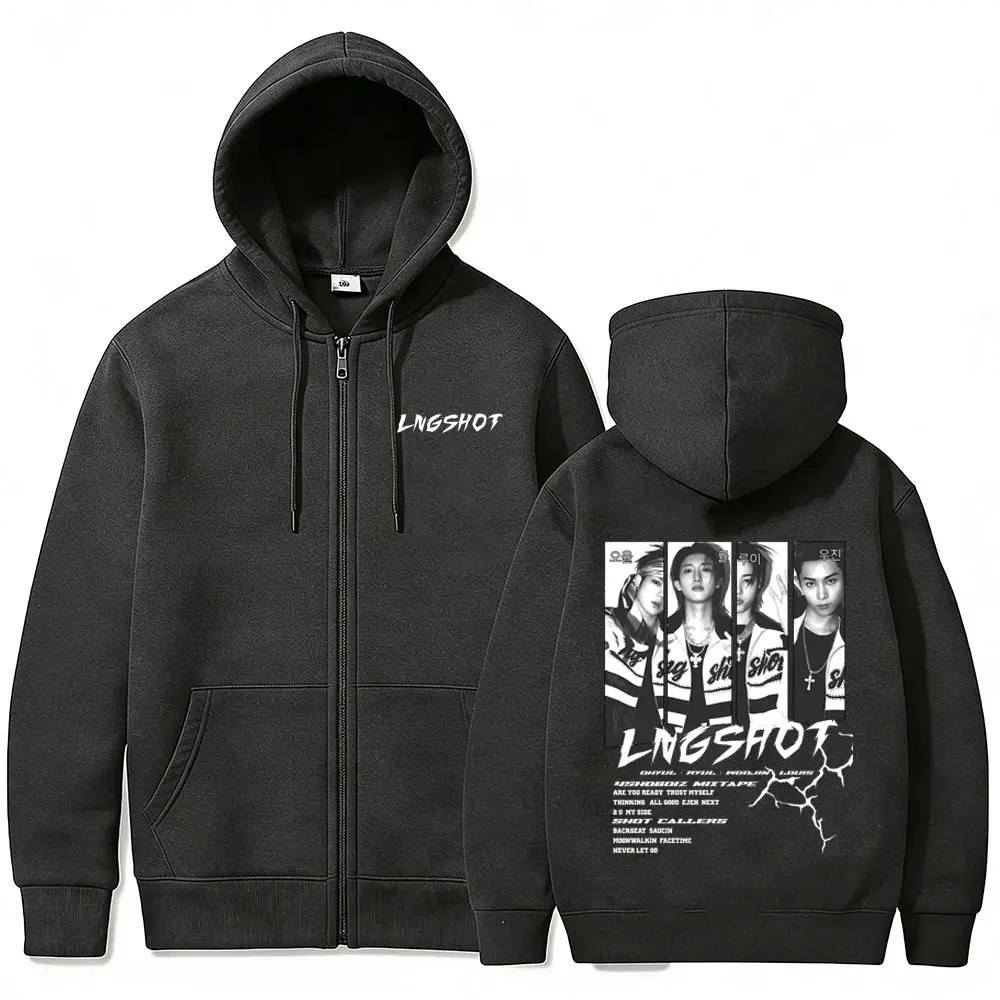 Korean Band Lngshot Jay Park 2026 Zipper Hoodie Men Women Kpop Fashion Trend Zip Up Jacket Male Oversized Zip Up Sweatshirt Coat