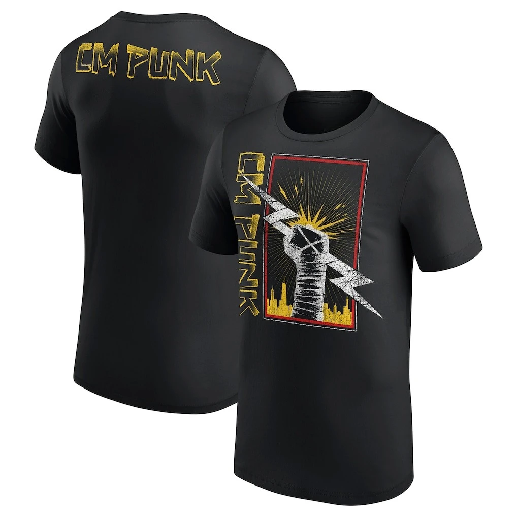 Cm Punk Lightning Fist Graphic T Shirt 2026 Summer Men 100 Cotton Black Oversized Wrestling Vintage Streetwear Top