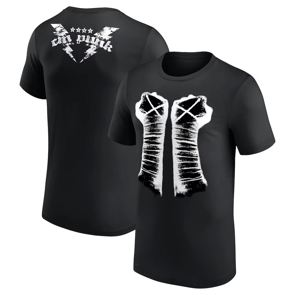 Cm Punk Lightning Fist Graphic T Shirt 2026 Summer Men 100 Cotton Black Oversized Wrestling Vintage Streetwear Top