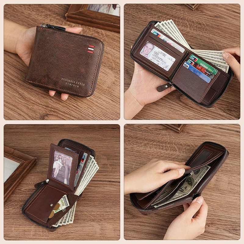 Dominator Dark Skull Men's Vintage Short Wallet Zipper Coin Purse Casual Buckle Waist Chain Money Bag For Students Gift