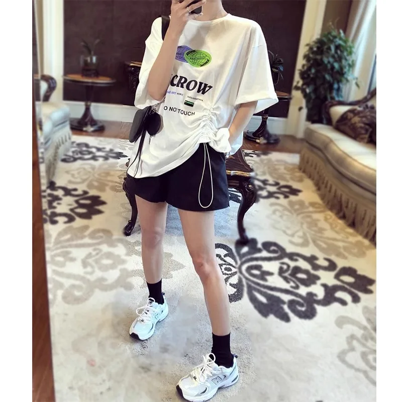 Hot Selling American Retro Spicy Girl White Casual Sports Summer Girl Thin Fit Loose Small Casual Versatile Five Point Shorts