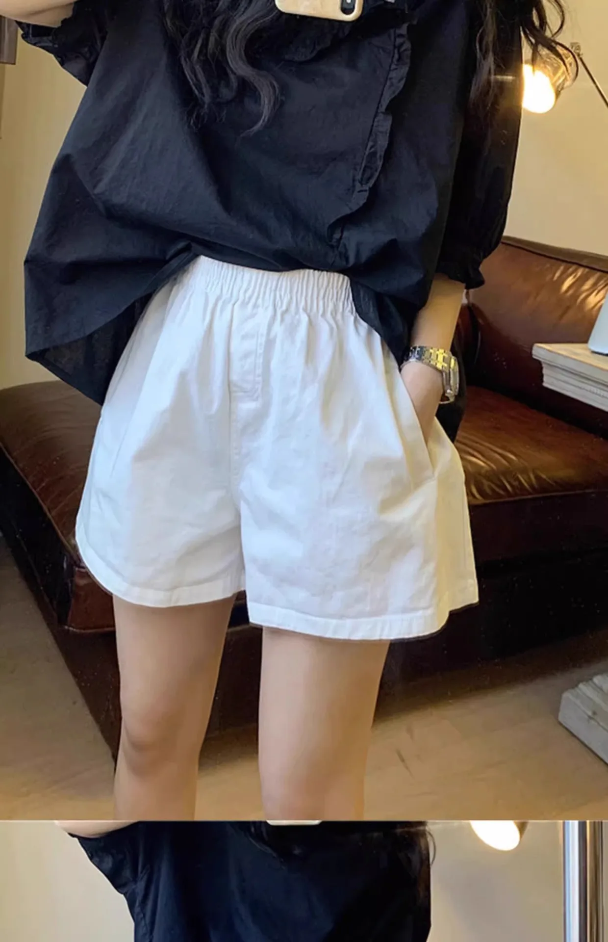 Hot Selling American Retro Spicy Girl White Casual Sports Summer Girl Thin Fit Loose Small Casual Versatile Five Point Shorts