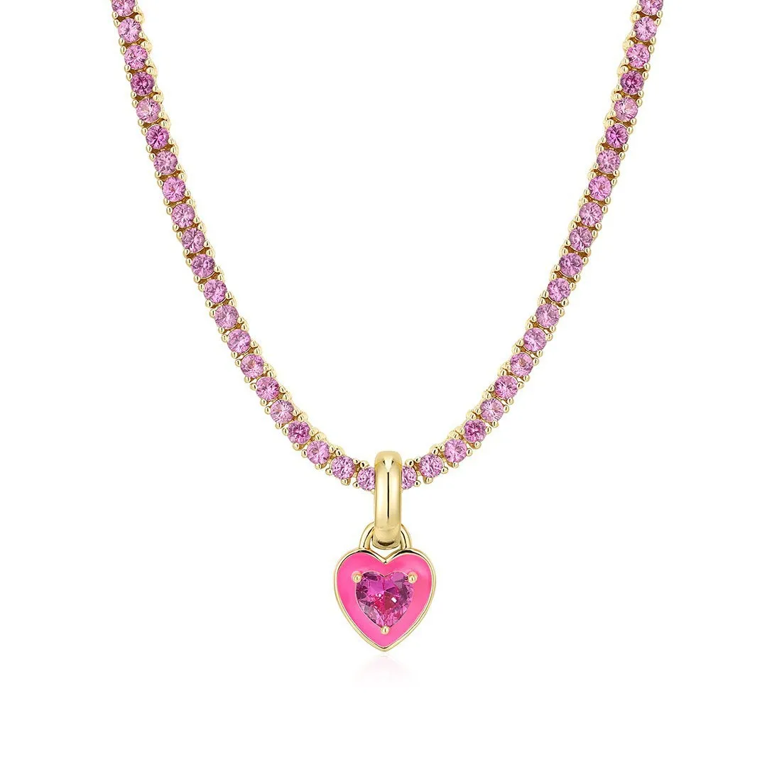 Y2K Sweet Enamel Heart Pendant Necklace for Women Luxury Stainless Steel Colorful Rhinestone Chain Choker Summer Jewelry Gift