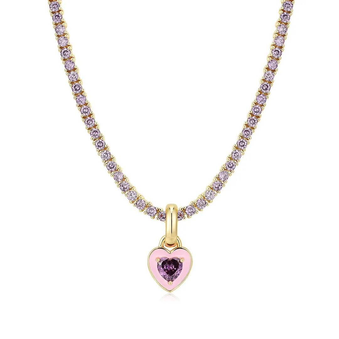 Y2K Sweet Enamel Heart Pendant Necklace for Women Luxury Stainless Steel Colorful Rhinestone Chain Choker Summer Jewelry Gift